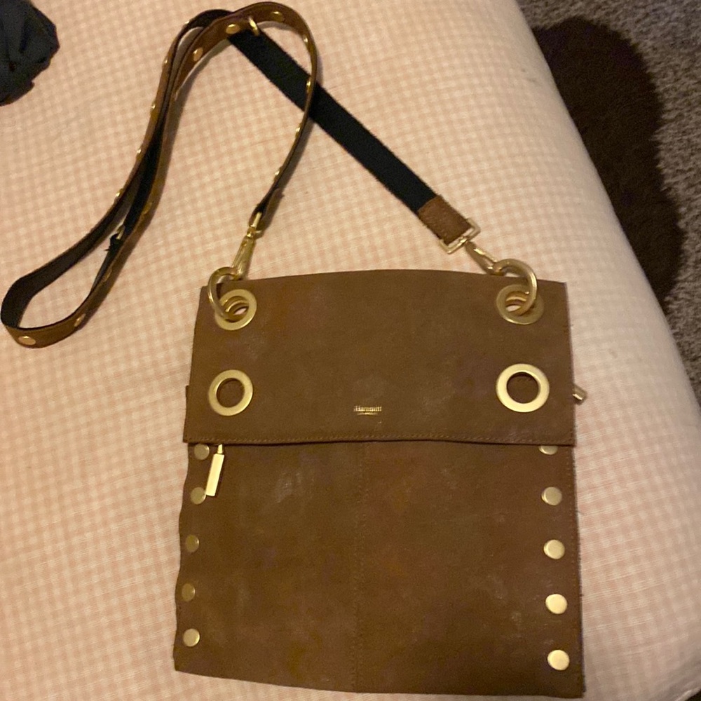 HAMMITT MONTANA REVERSE (BLACK/BROWN) SUEDE CROSSBODY TO SHOULDER HANDBAG